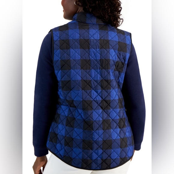 Karen Scott Buffalo-Check Puffer Vest. Size M - Picture 2 of 12